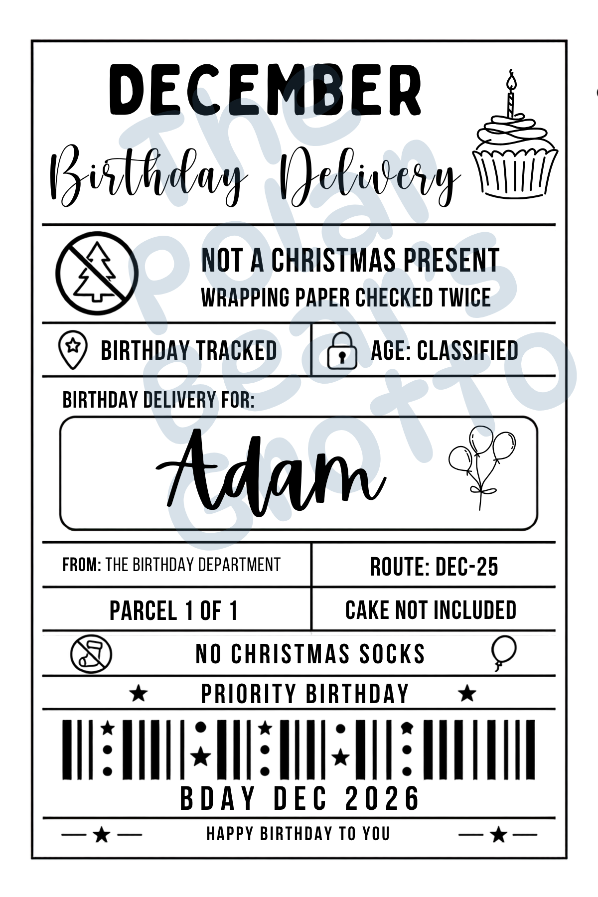 Set of personalised Christmas birthday postage labels