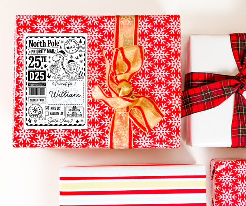 Set of personalised Christmas postage labels - Dinosaur