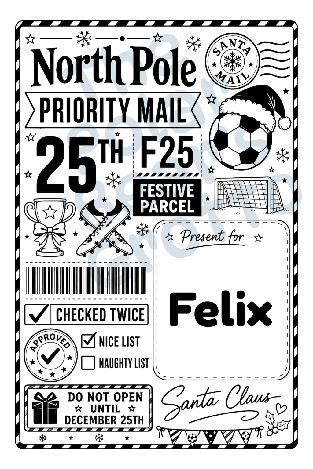 Set of personalised Christmas postage labels with Football