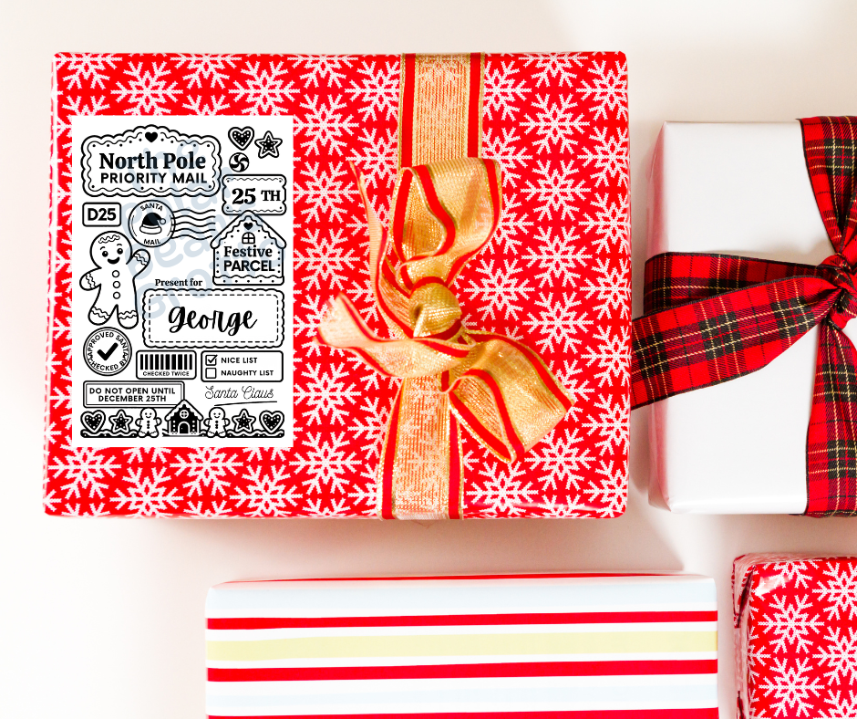 Set of personalised Christmas postage labels with Gingerbread boy