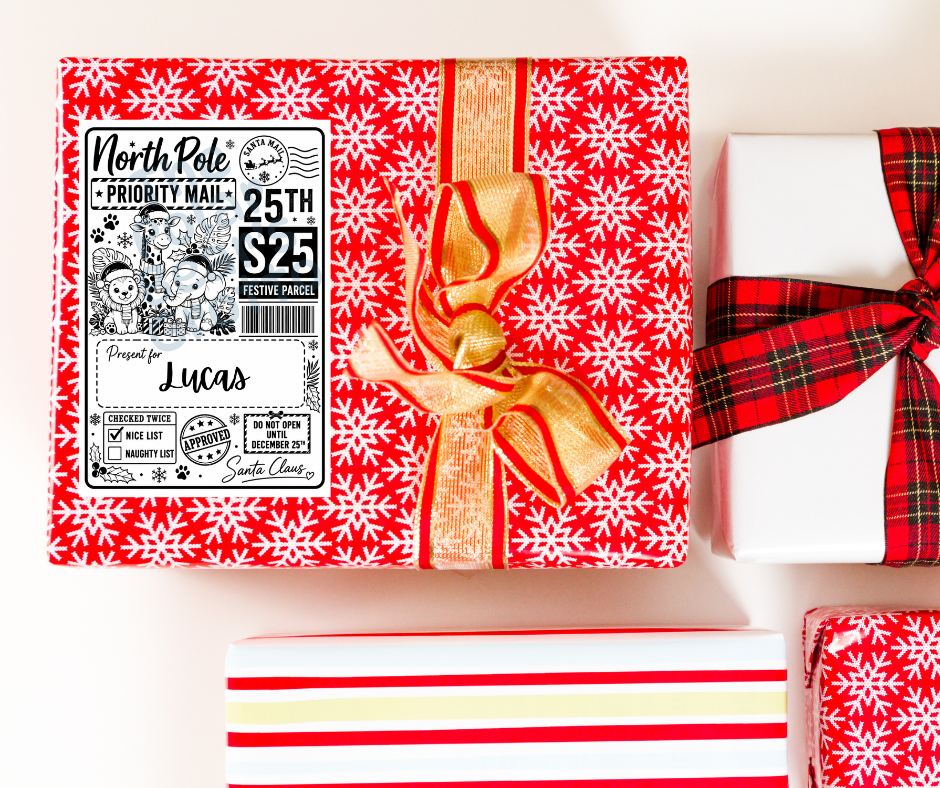 Set of personalised Christmas postage labels with zoo animals