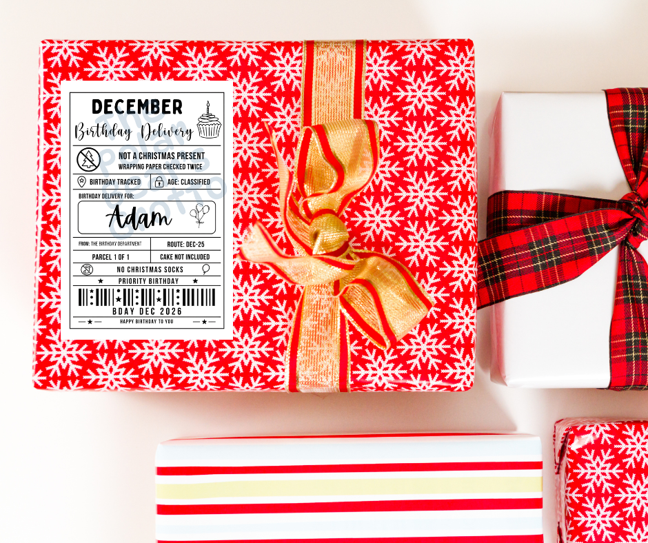 Set of personalised Christmas birthday postage labels