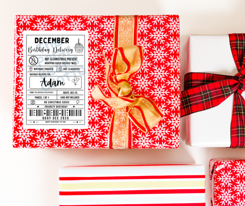 Set of personalised Christmas birthday postage labels
