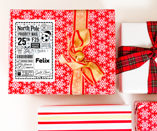 Set of personalised Christmas postage labels with Football