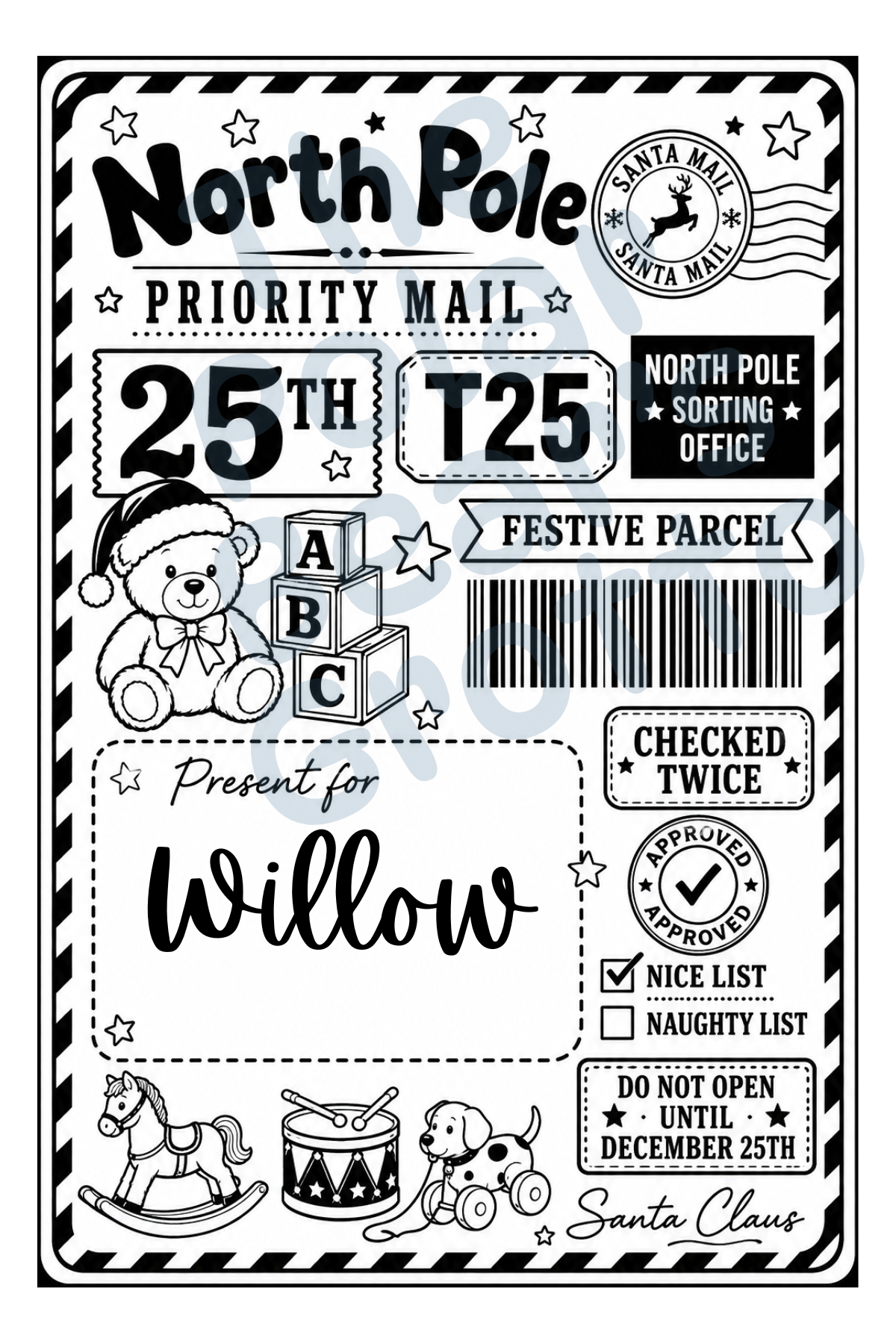 Set of personalised Christmas postage labels with Teddy bear